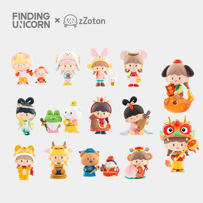 zZoton New Year In Apple Village Series Figures, Blind Box